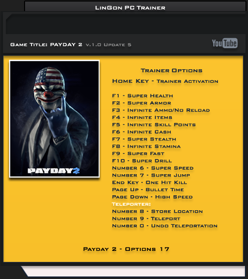 Payday 2: Трейнер/Trainer (+17) [1.05: Update 5] {LinGon}