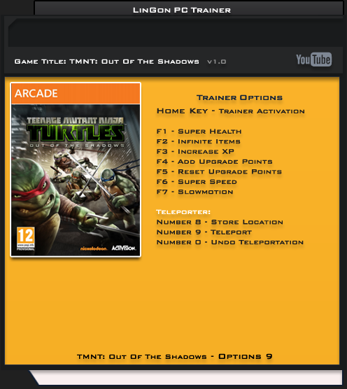 Teenage Mutant Ninja Turtles ~ Out of the Shadows: Трейнер/Trainer (+9) [1.0] {LinGon}