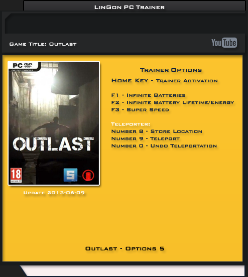 Outlast: Трейнер/Trainer (+5) [Update ~ 06.09.13] {LinGon}