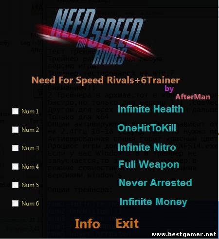 Need for Speed: Rivals Трейнер/Trainer (+6) [1.1-All Versions]